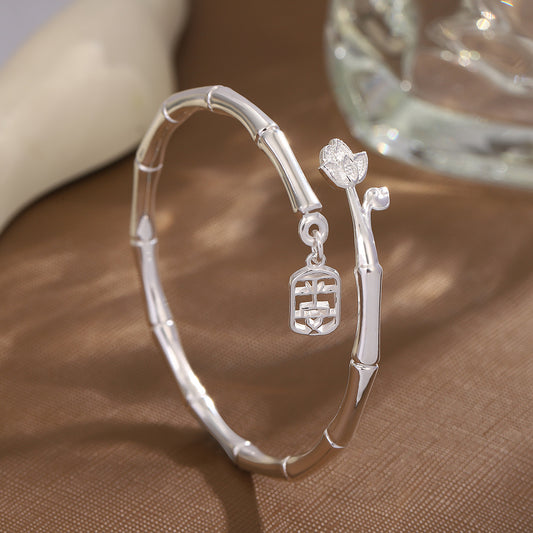 Pure Silver Lotus and Rising Prosperity Bracelet: Symbol of Peace and Success